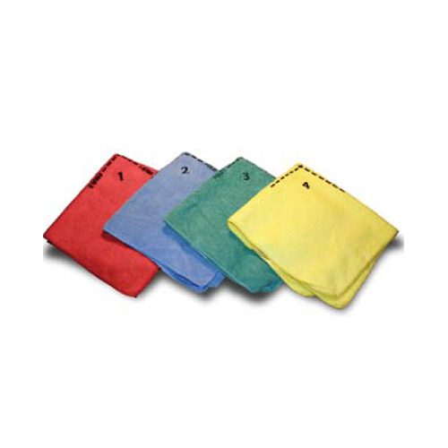 A group of four different colored towels.