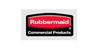 A red and black logo for rubbermaid commercial products.