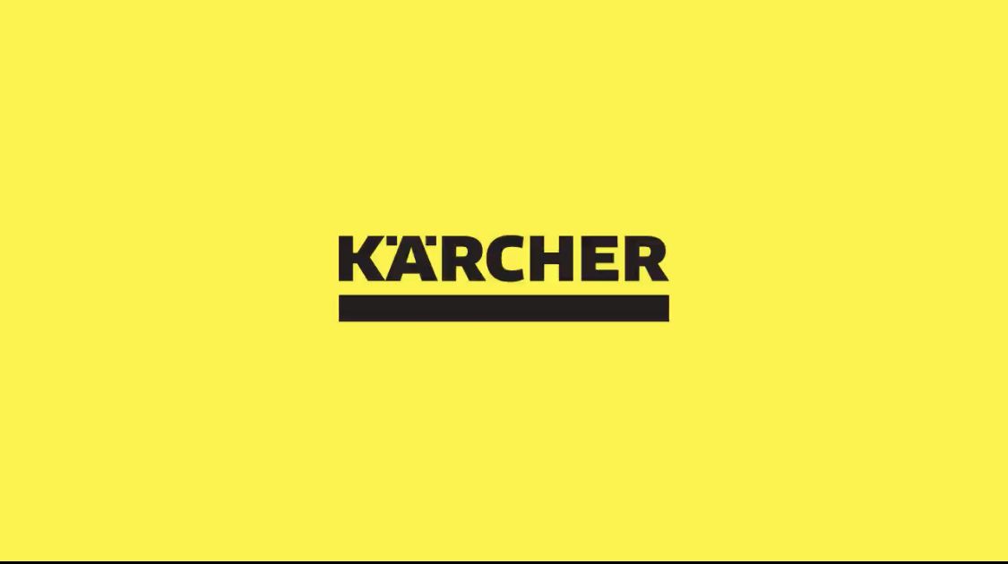 A yellow background with the word karcher in black.
