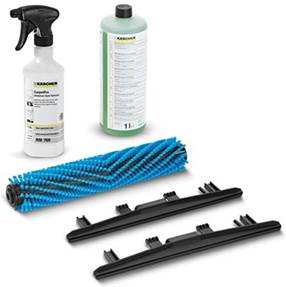 A set of cleaning supplies and accessories for cars.