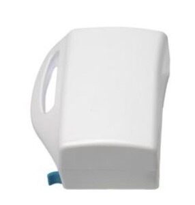 A white plastic container with blue handle.