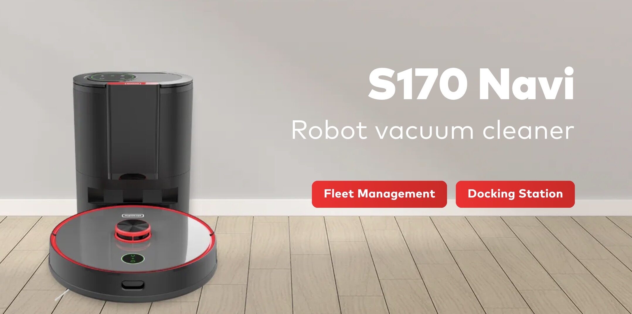 A robot vacuum cleaner is on the floor.